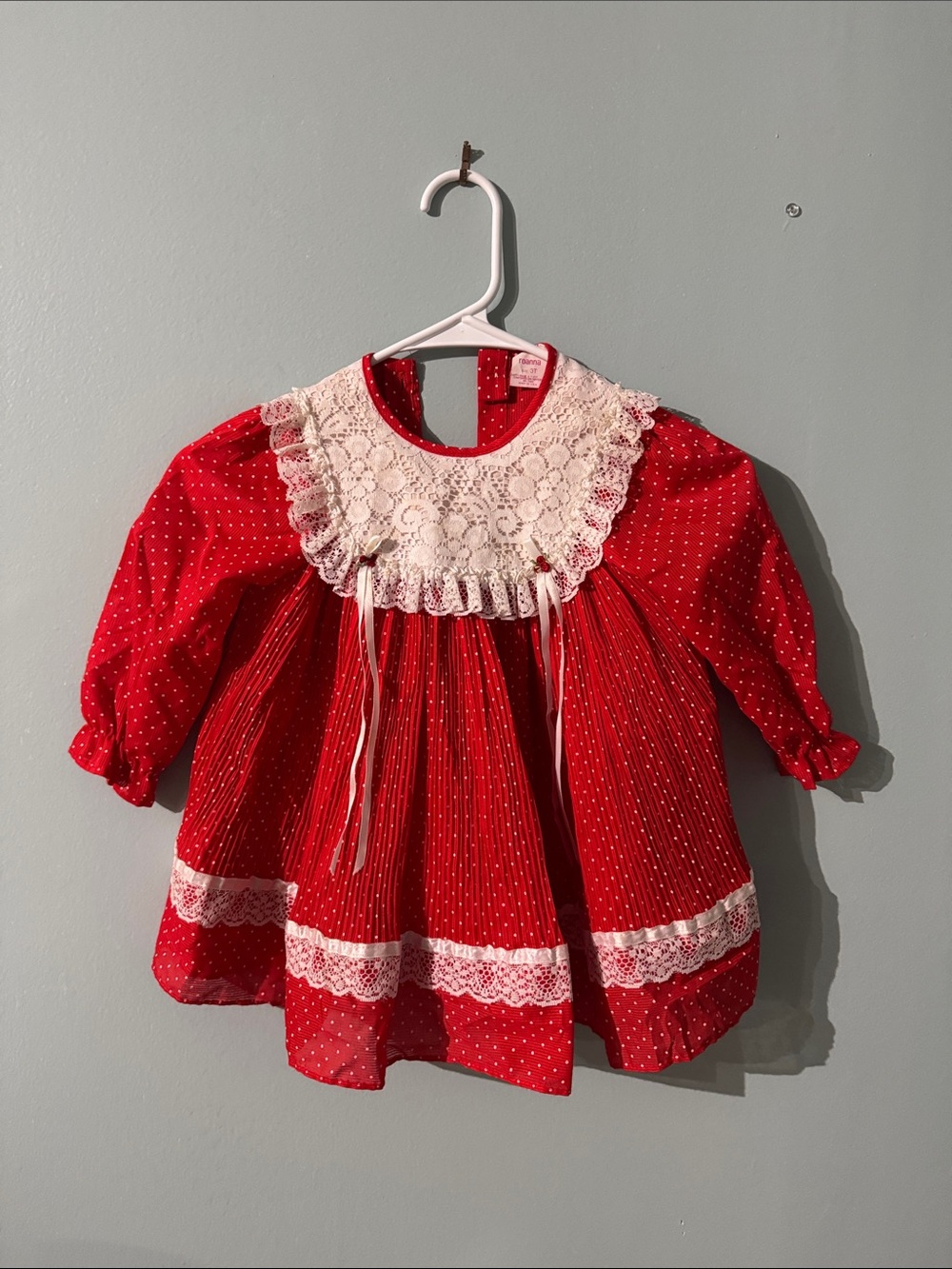 Vintage Red Lace-Trim Girls' Holiday Dress Top